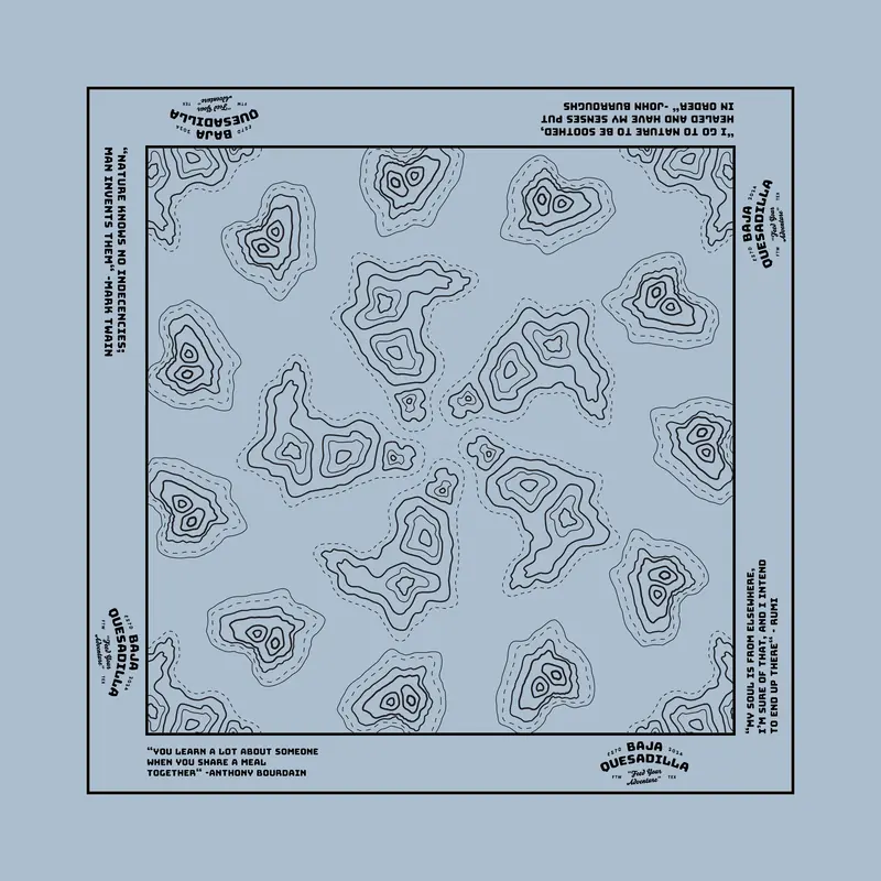Baja Quesadilla bandana with a contour-line pattern