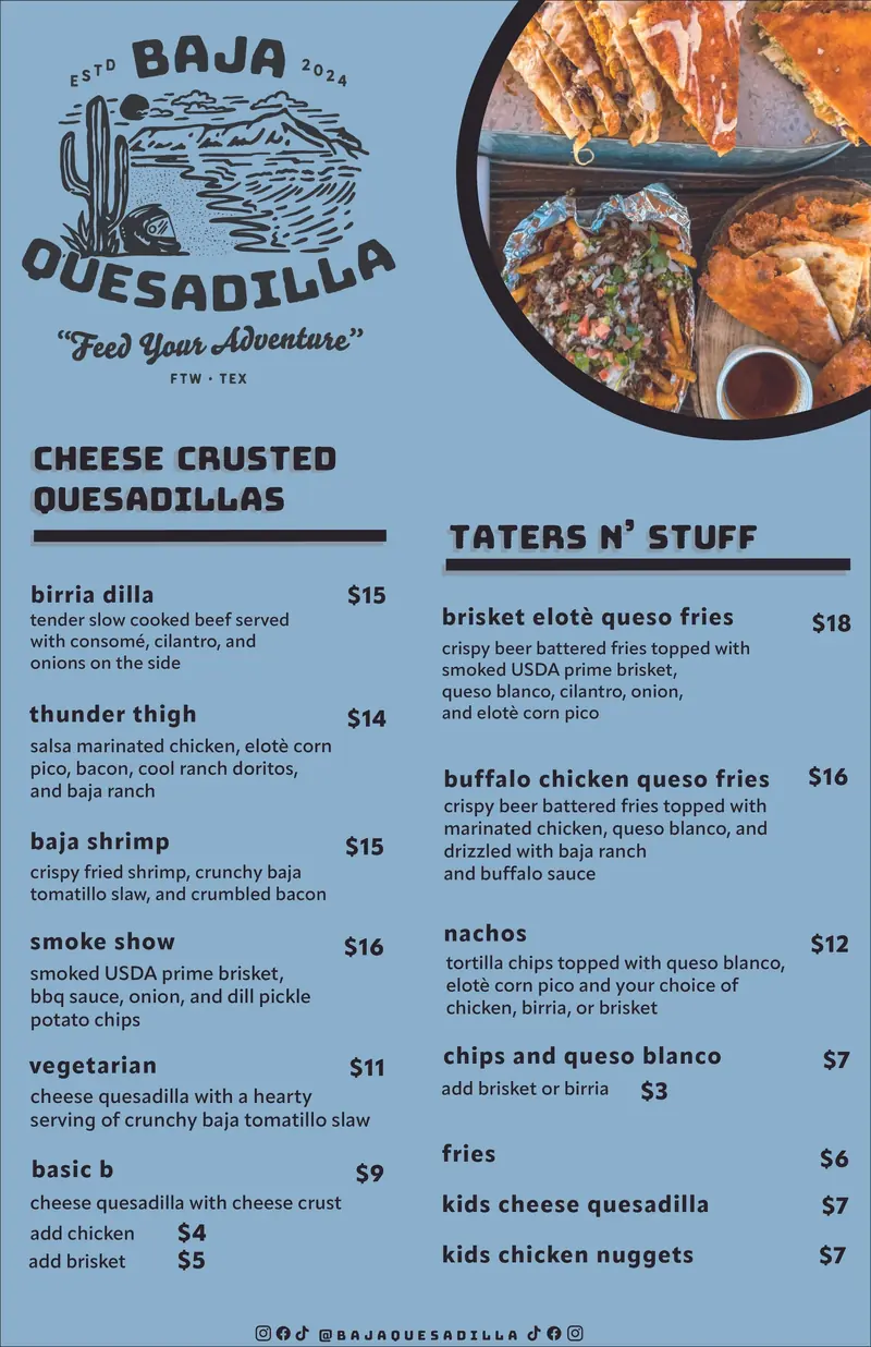 Baja Quesadilla blue menu